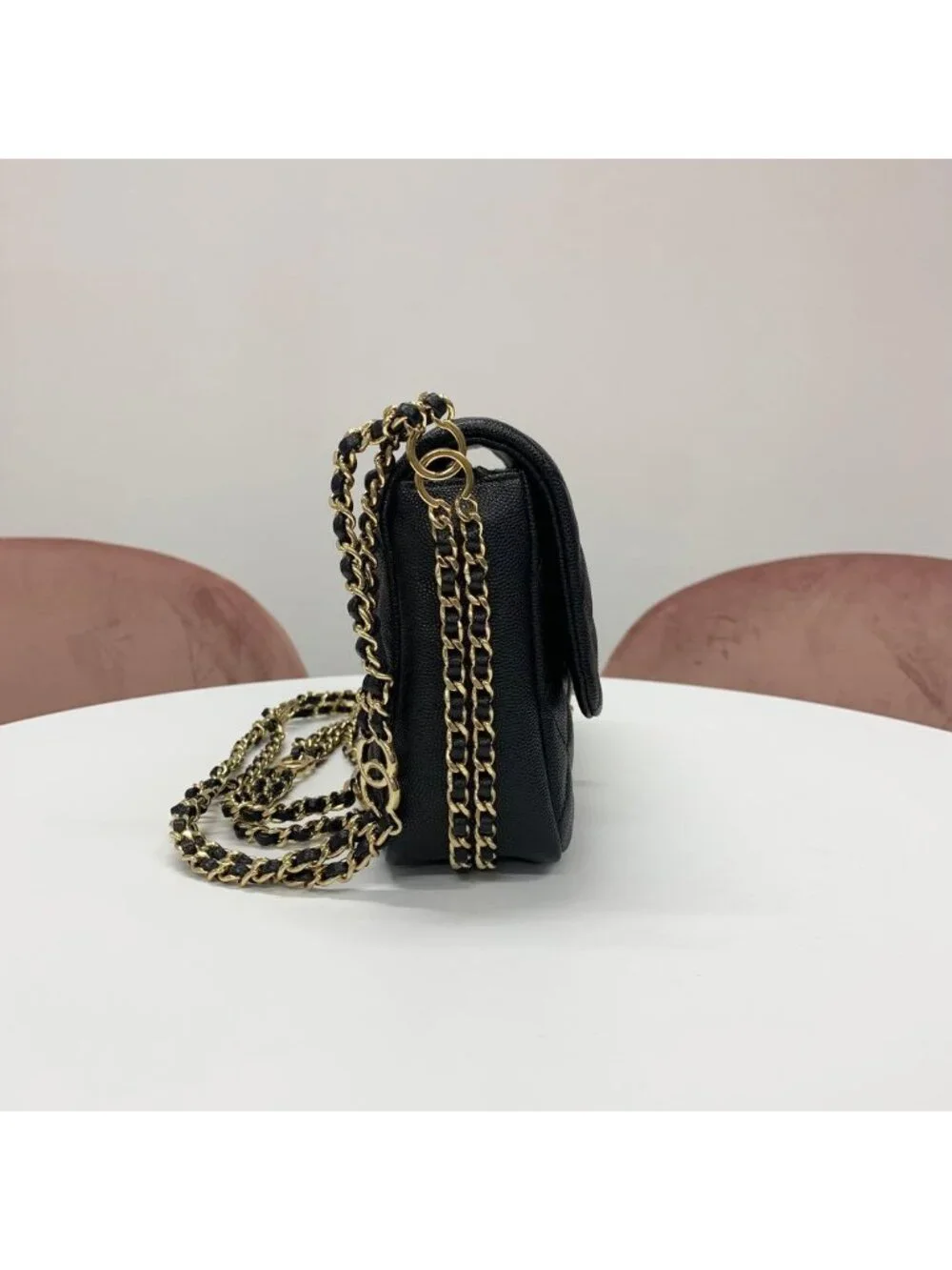 Chanel Quilted Turnlock CC Logo Double Chain Shoulder Bag